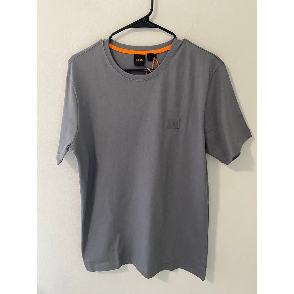 New Boss Relaxed Fit Tales Logo Luxury T-shirt, 100% Cotton, Gray, Size Small